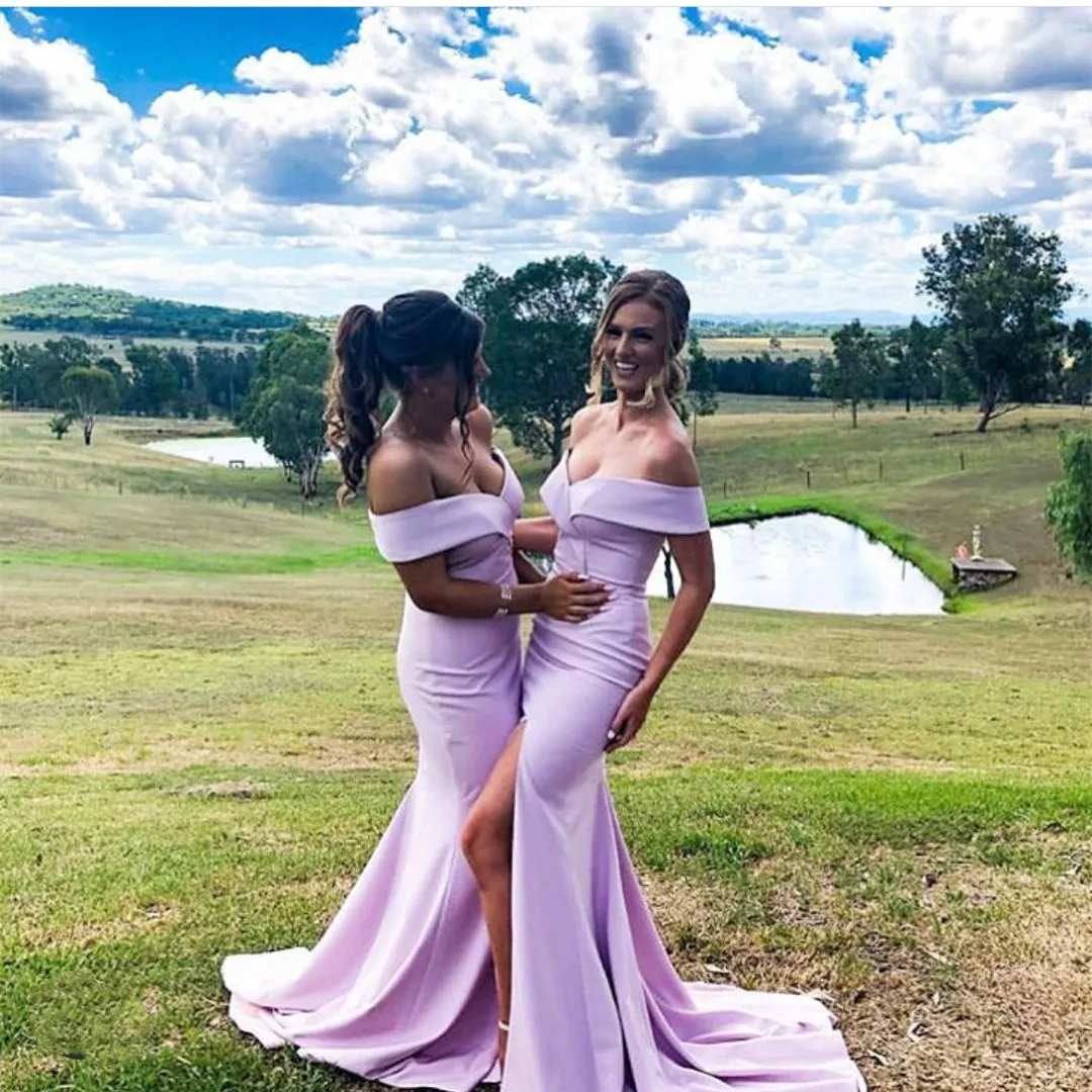 Elegant Satin Lilac Off Shoulder Bridesmaid Dresses Mermaid Вечерние платья Formal Robe de Soirée de Mariage فساتين السهرة