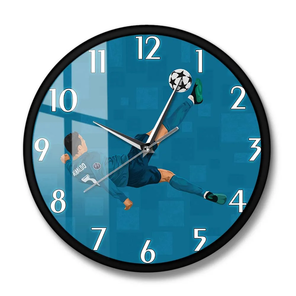 Ronaldo Moment Overhead Kick Artwork orologio da parete decorativo per Boy Room Football Iconic orologi orologio da parete ventagli da calcio regalo