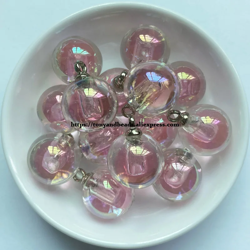 (1 Los = 10 Stück) Runde, glatte, glänzende AB-Perlen-in-Perlen aus Acryl, kleiner Anhänger, Größe 15 mm, 10 Farben für die Schmuckherstellung DIY – Detail 10