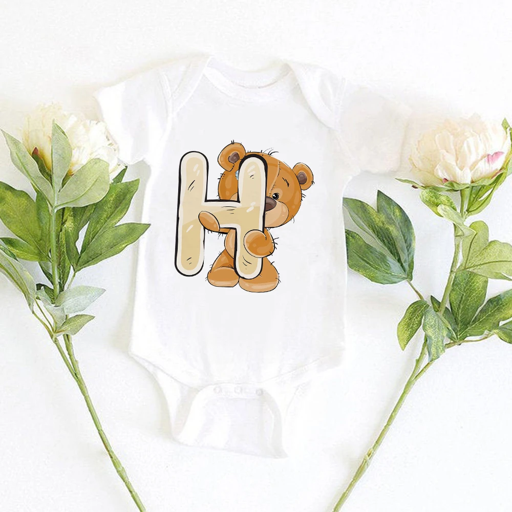 Cute Little Bear Letter Print Cartoon Baby Bodysuits Fashion Trend Newborn Boy Girl Clothes Onesies Summer Casual Infant Pajamas