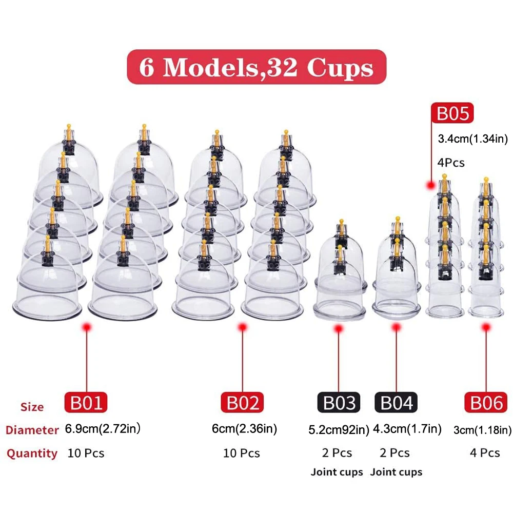 24/32 Therapy Cups Cupping Therapy Set with Pump, Professional Chinese Acupoint Cupping Therapy Hijama for Massage Muscle&Joints