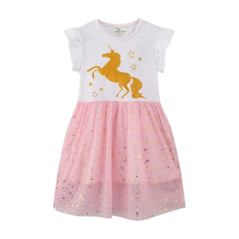 

Jumping Meters Summer Party Girl Dresses Unicorn Print Hot Selling Tutu Princess Mesh Kids Birthday Dress Fashion Costume Frocks