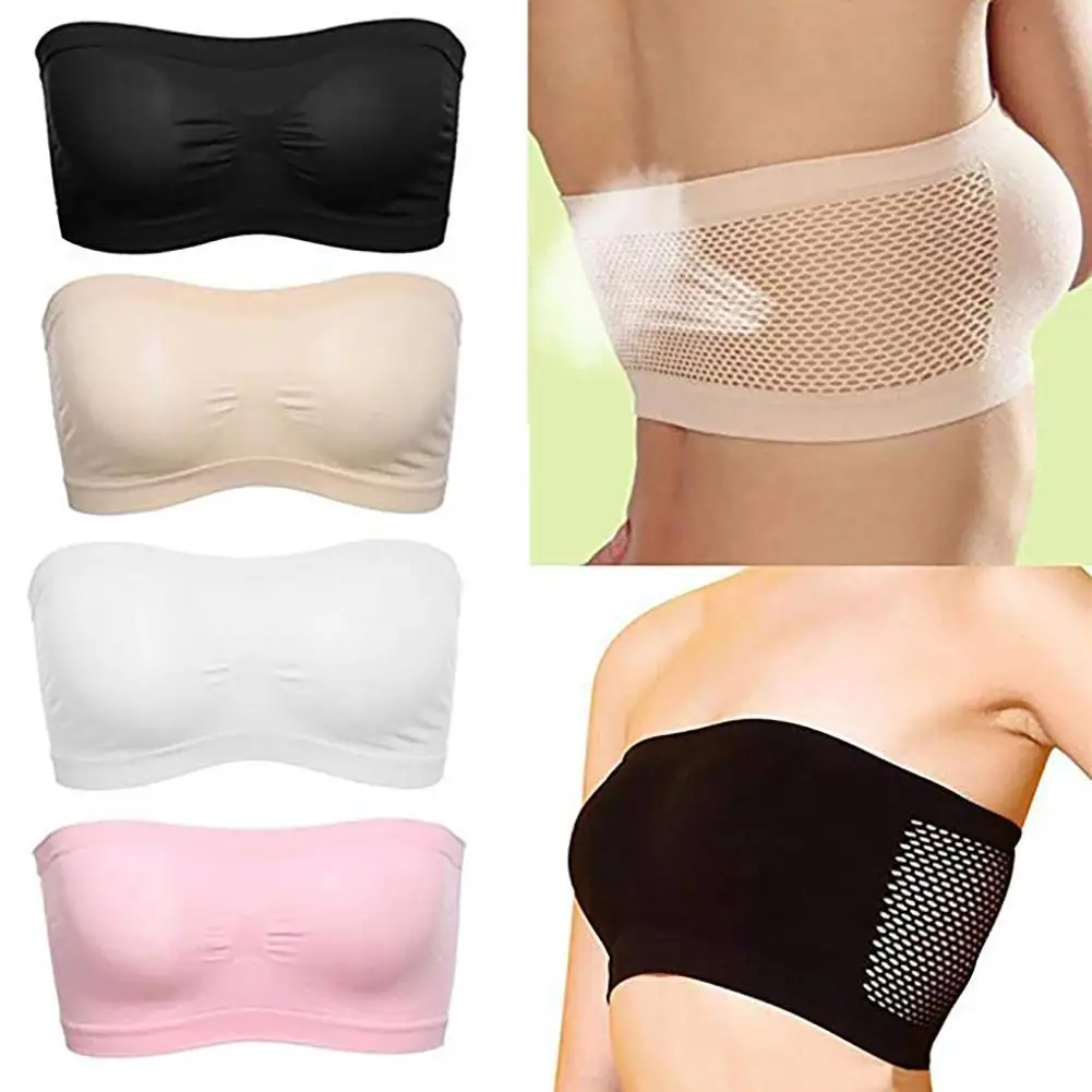 Solid Color Women Breathable Strapless Hollow Back Bra Sport Tube Top Underwear Bra Sport