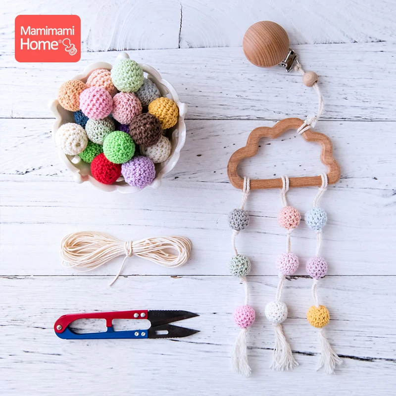 Mamihome 16mm 10PC Crochet Beads Wooden Teether Cotton Thread For DIY Making Necklace Bracelet Wooden Blank Children'S Goods Toy