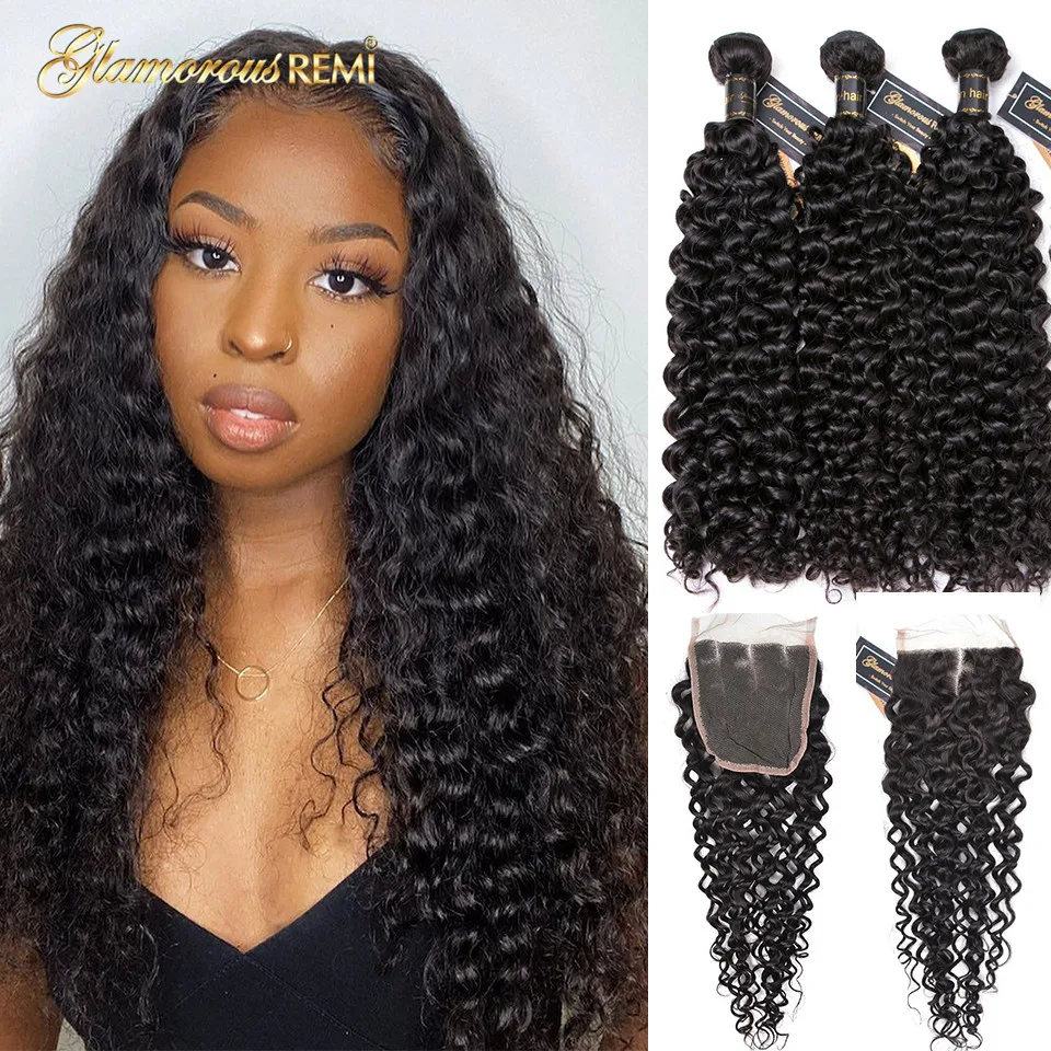 

Curly Bundles With Closure Brazilian Hair Weave Curly Human Hair Bundles With Lace Closure For Women Human Hair Weave Extensions