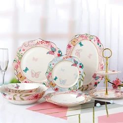 Ceramic Plate Set Glazes Party Flora Tableware Set Porcelain Breakfast Dessert Plates Dishes Noodle Bowl Coffee Cup Home Decor