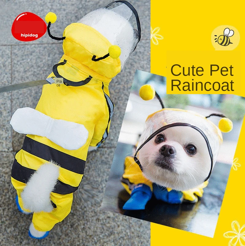 Puppy Raincoat Four-Legged Waterproof All-cover Pet Poncho Teddy Rainy Day Reflective Clothes Dog Cat Breathable Mesh Rain Gear