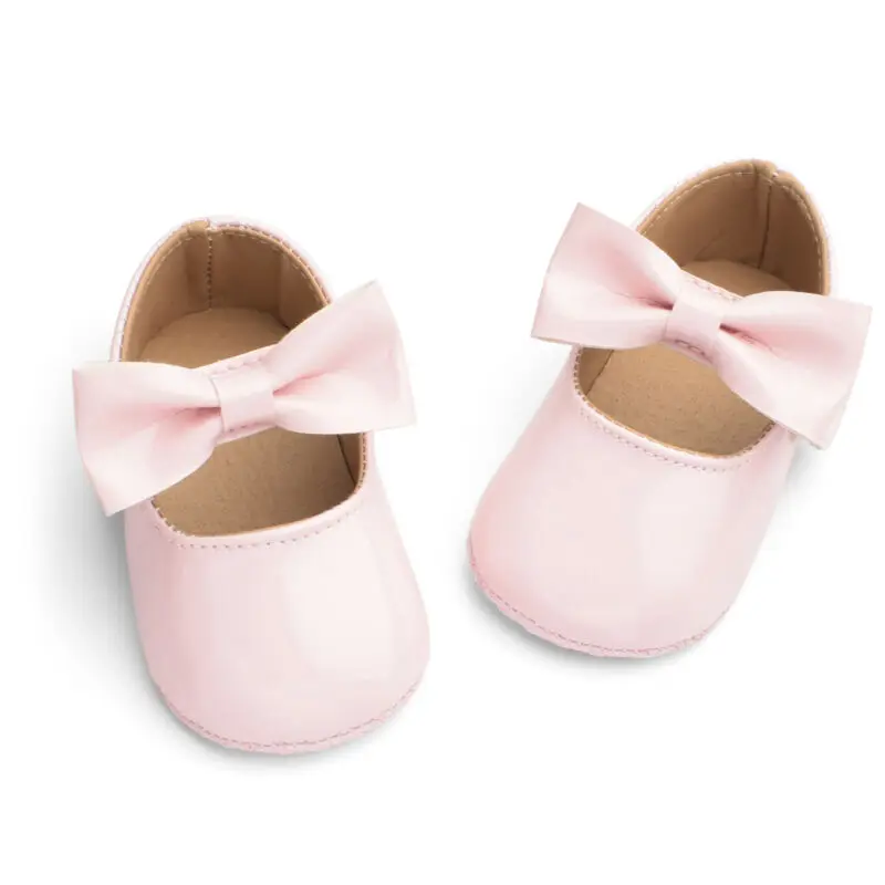 Baby Girls PU Shoes Fashion Toddler Binyag Princess Flats Wedding Bow Soft Sole Newborn Kids Baptismal Princess Dance Sandals