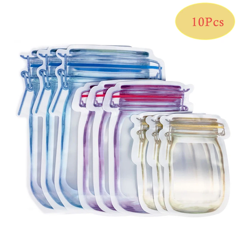 Reusable Mason Jar Bottles Bags Nuts Candy Cookies Bag Waterproof Seal Fresh Food Storage Bag Snacks Sandwich Zip Lock Bags