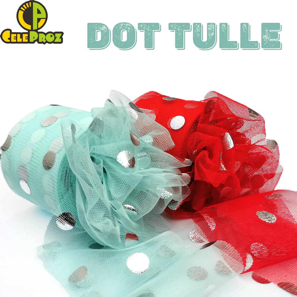 6cm Silver Dot Tulle 25Yards Big Spot Net Fabric Mesh Rolls DIY Birthday Cake Toppe rTutu Pom Bow Sewing Crafts Decor Material