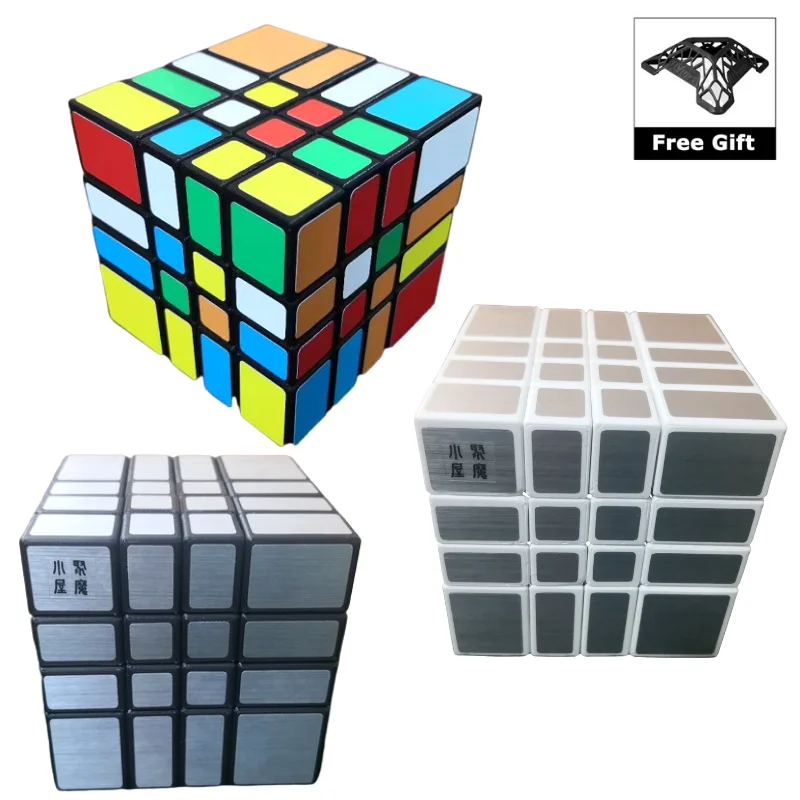 2021 NEW Mirror Blocks 4x4 Magic Cube Speed Puzzle Stress Reliever Cubo Educational Children Adult Toys for Gifts with Bracket