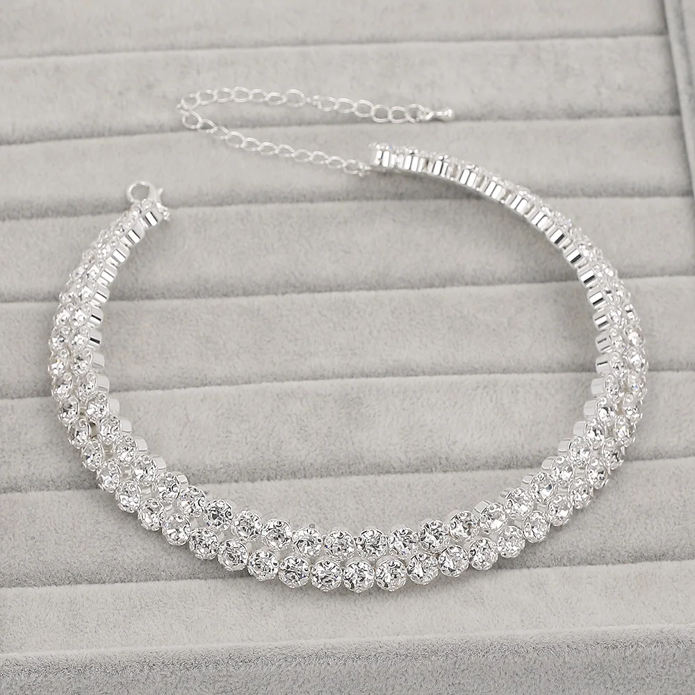 TREAZY Diamante Crystal Rhinestone Choker Necklace for Women Wedding Accessories Silver Plated Statement Jewelry Collier Femme