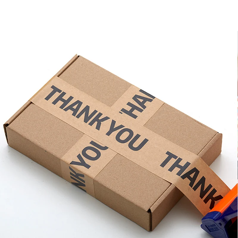 5CM*50M Warning THANKYOU Environmental Printing Tape,High Tensile Kraft Flatback Carton Sealing Tape 박스테이프