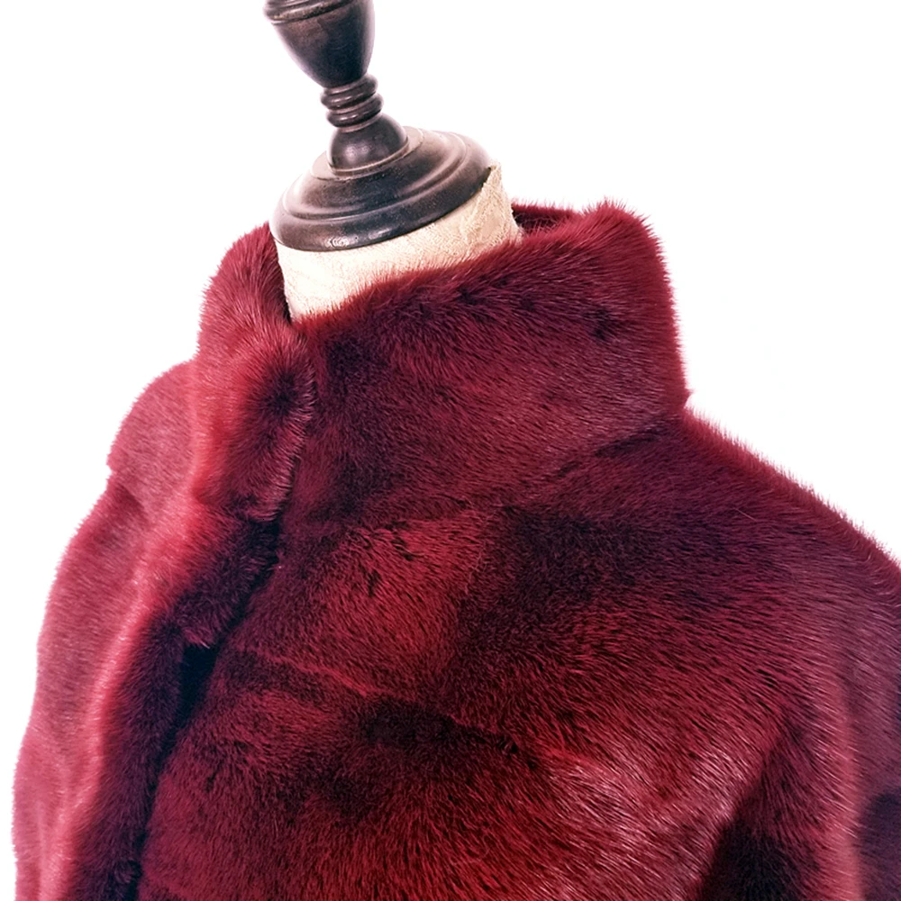 TOPFUR Fashion Wine Red Coat Women Short Jacket Real Fur Coat With Fur Collar Natural Mink Fur Full Sleeves With Fox Fur