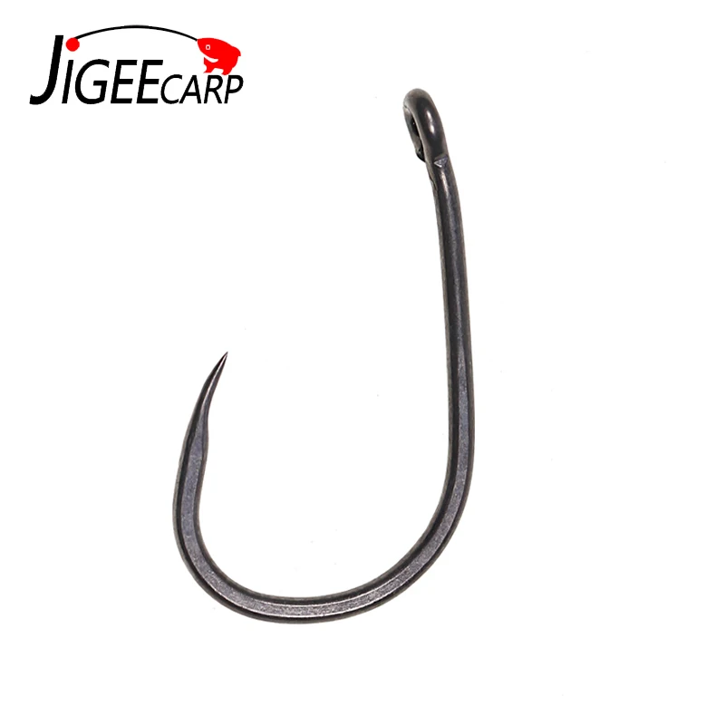 JIGEECARP 100pcs Barbless Carp Hooks Carp Fishing Hooks Non-barb Fishhooks for Carp Rig Hair Chod Zig Rig High Carbon Steel