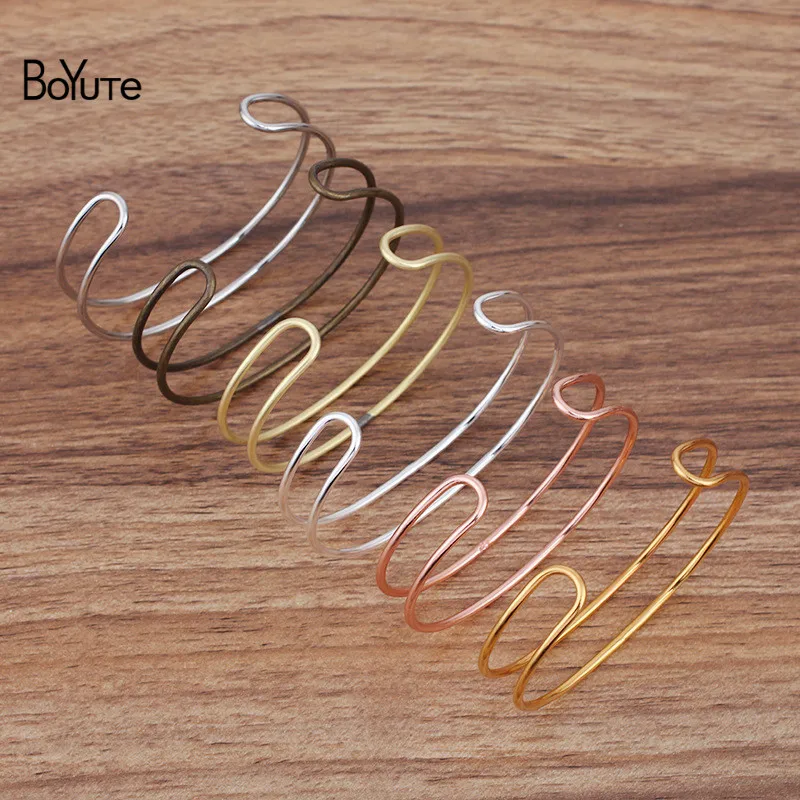 BoYuTe (5 Pieces/L) 65*2MM Metal Brass Simple Two-line Bracelet Base DIY Jewelry Accessories Handmade Materials