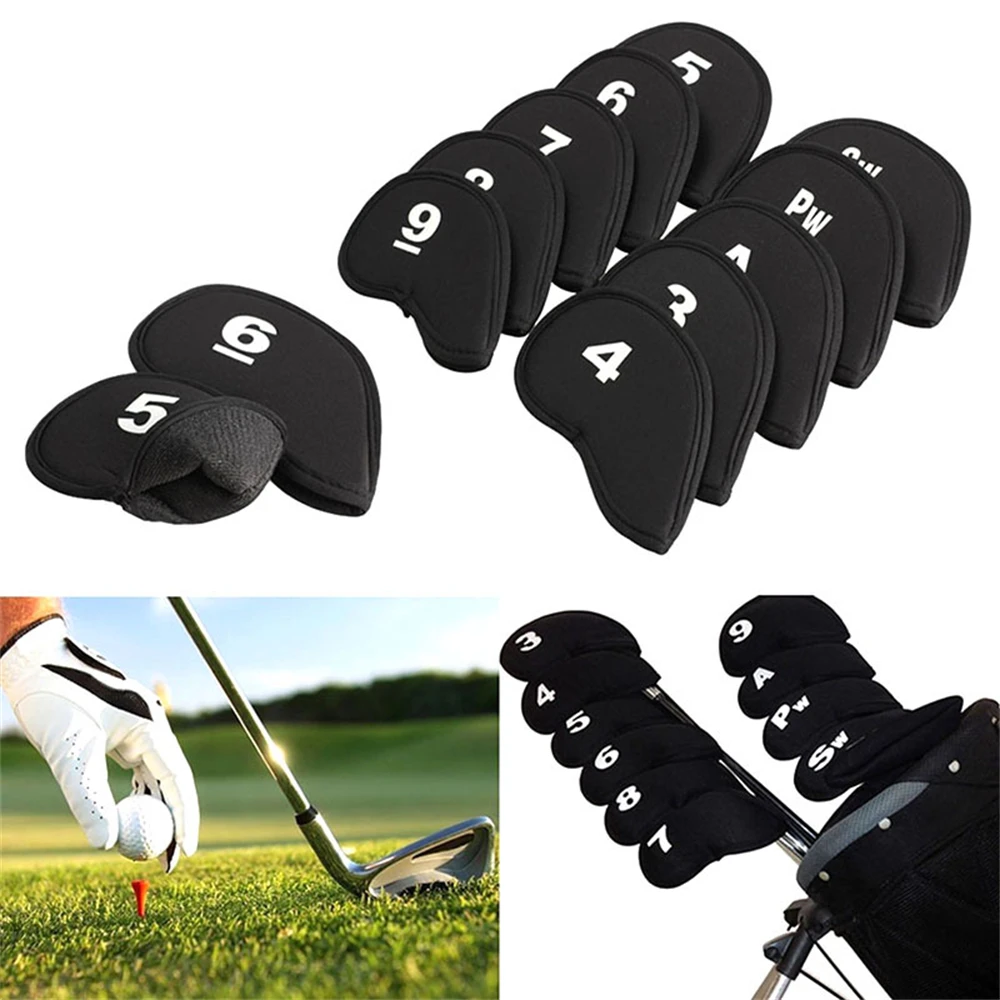 10 Pcs/Set Golf Club Iron Head Cover , Protect Golf Clubs Head, Simple Thickening Club Head Cover with Numbers 3456789 A Pw Sw