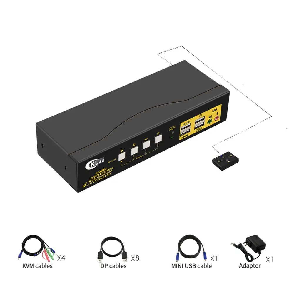 4port Dual monitor Displayport KVM Switch ,  Extended Display,   4K@60Hz, 4:4:4 , with audio and USB Hub