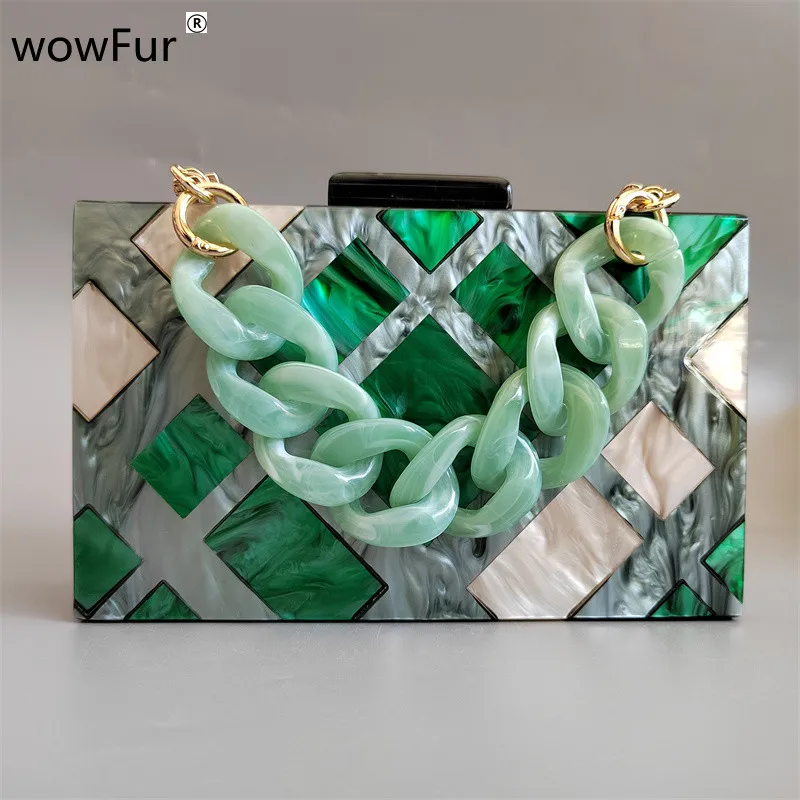 Acrylic Women\'S Bag Geometric Luxury Designer Bag Champagne Evening Clutch Bag Chain Shoulder Lady Girl Purse Female Box Handbag