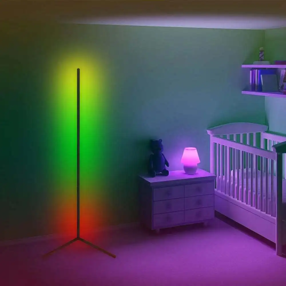 RGB Indoor LED Floor Lamp Modern Simple Corner Rod Floor Light for Living Room Bedroom Atmosphere Standing Light