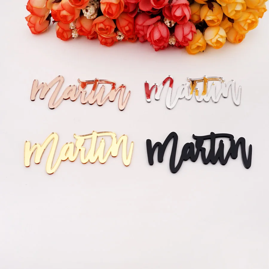 3cm Small Name Cut Tags Custom Acrylic Mirrored Name Stickers Personalized Baby Shower Wedding Party Decor Guest Favors Gifts