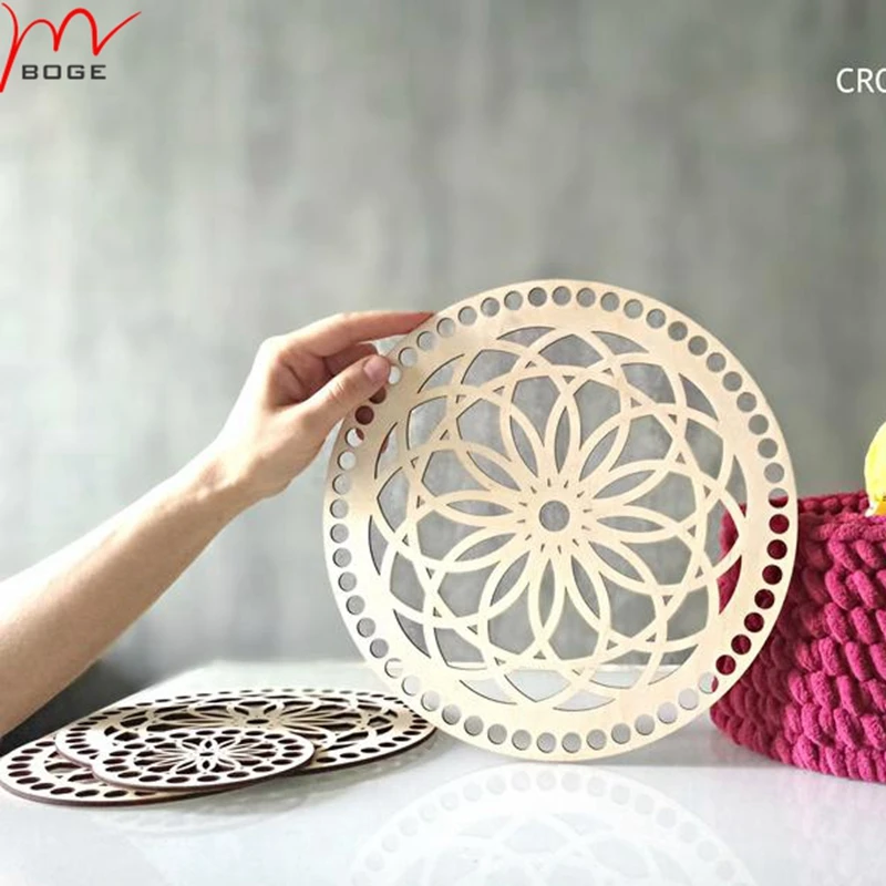 20 pieces CROCHET BASKET Wooden bottom base Laser cut wood Crochet accessories