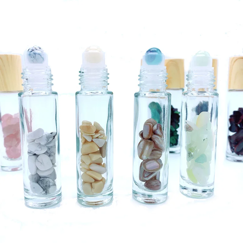 12 Pcs Natural Gemstone Roller Bottle Bamboo Wood Lid Turquoise Essential Oil Bottle Cosmetic Packaging P289