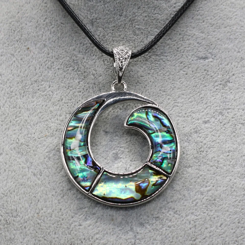 Natürliche Mutter der Perle Halskette Schmuck Hohle Runde Abalone Shell Anhänger mit Leder Seil Neck Kette Halsketten für Frauen Männer – Detail 2