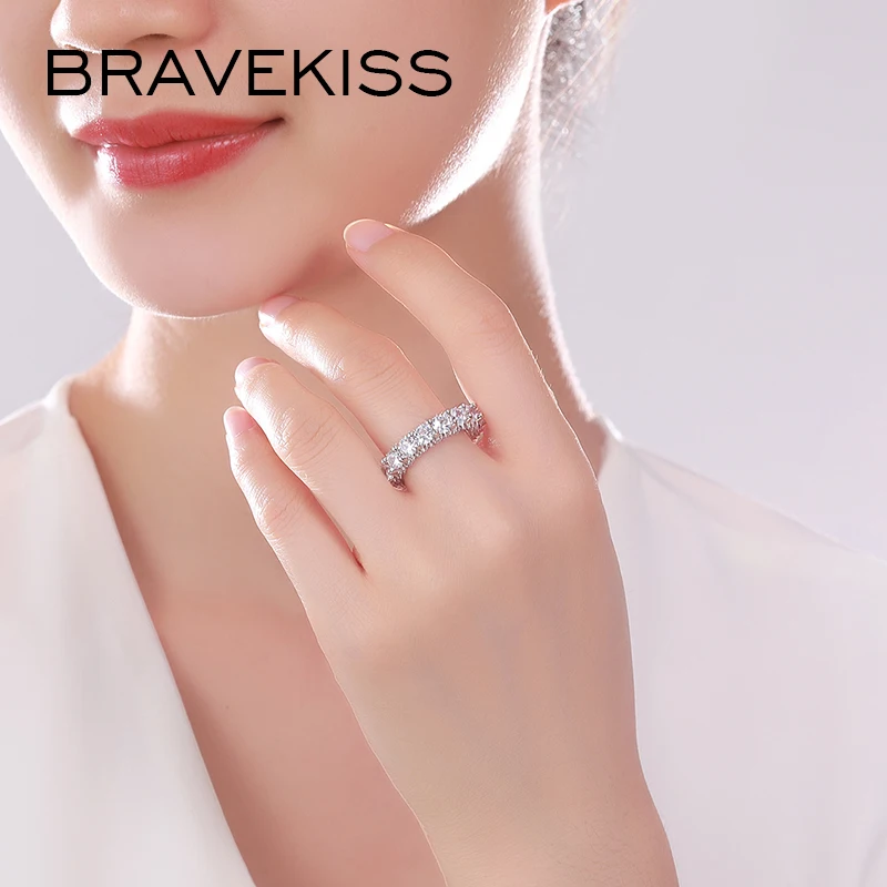 BRAVEKISS Eternity Wedding Bands Rings with Zirconia for Women CZ Promise Engagement Finger Women‘s’ Ring Bague Jewelry BUR0579A