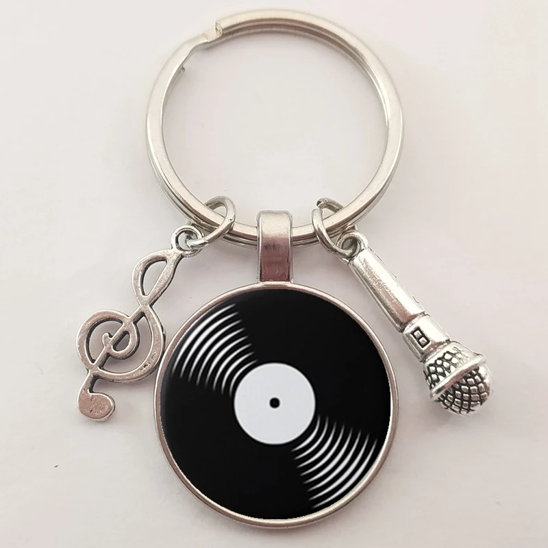 Simple Classic Style Vinyl Record Retro Gramophone Record Dome Glass Keychain Music Lovers Gift Wholesale And Retail