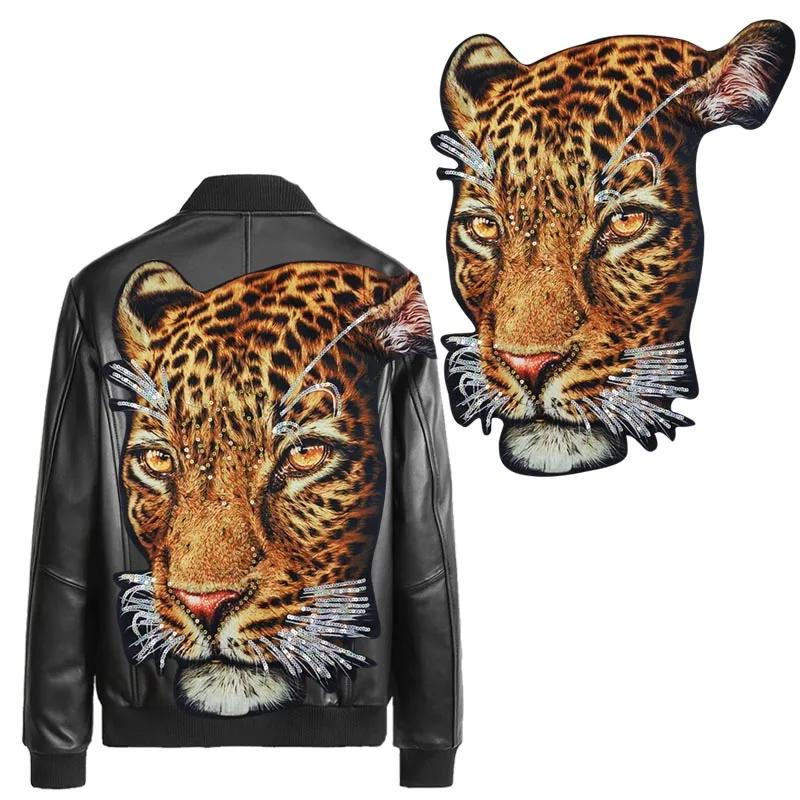 1 Pieces Sequin Printed Large Tiger Head Cloth Sew on For Clothing Patch DIY T-Shirt Jacket Denim Coat Decoration Sticker