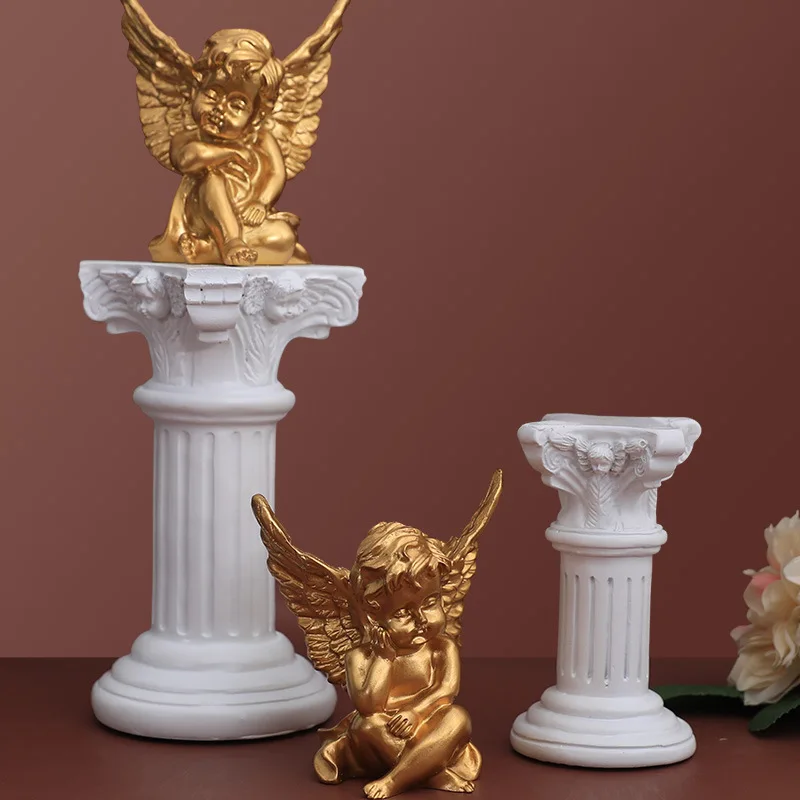 Simulation Roman Columns With Angel Combination Resin Sculpture Photography Props Background for Photo Shooting Ornament