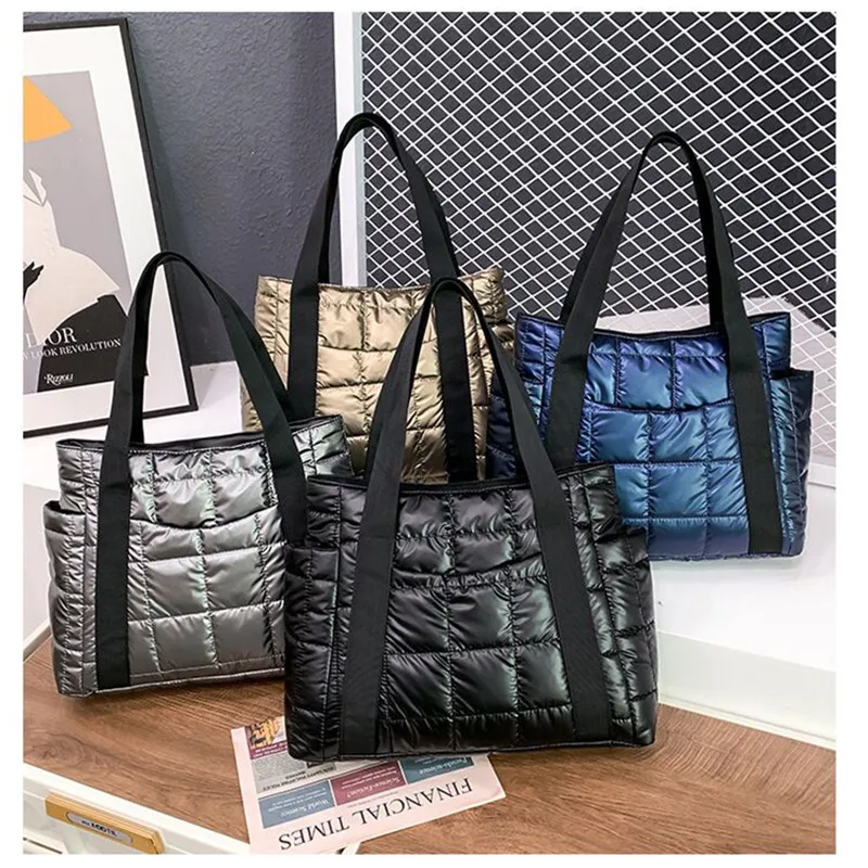 Vento Marea Space-Bolsos de hombro acolchados para mujer, de gran capacidad, color negro, de diseñador, nailon, algodón, cálido, sólido, para invierno, 2021