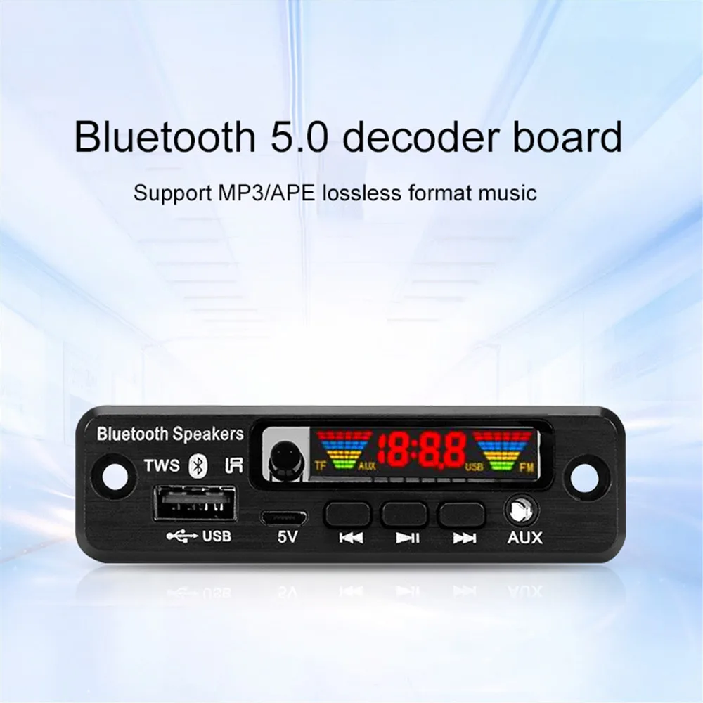 لوحة فك ترميز لاسلكية بدون استخدام اليدين TWS للسيارة ، مشغل MP3 ، راديو FM ، TF ، USB ، 5.0 مللي متر ، AUX ، صوت ، 5 فولت ، Bluetooth 3.5