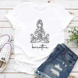 Breathe Meditation Girl T-shirt Boho Yoga Workout Tshirt Funny Women Graphic Namaste Top Tee Shirt