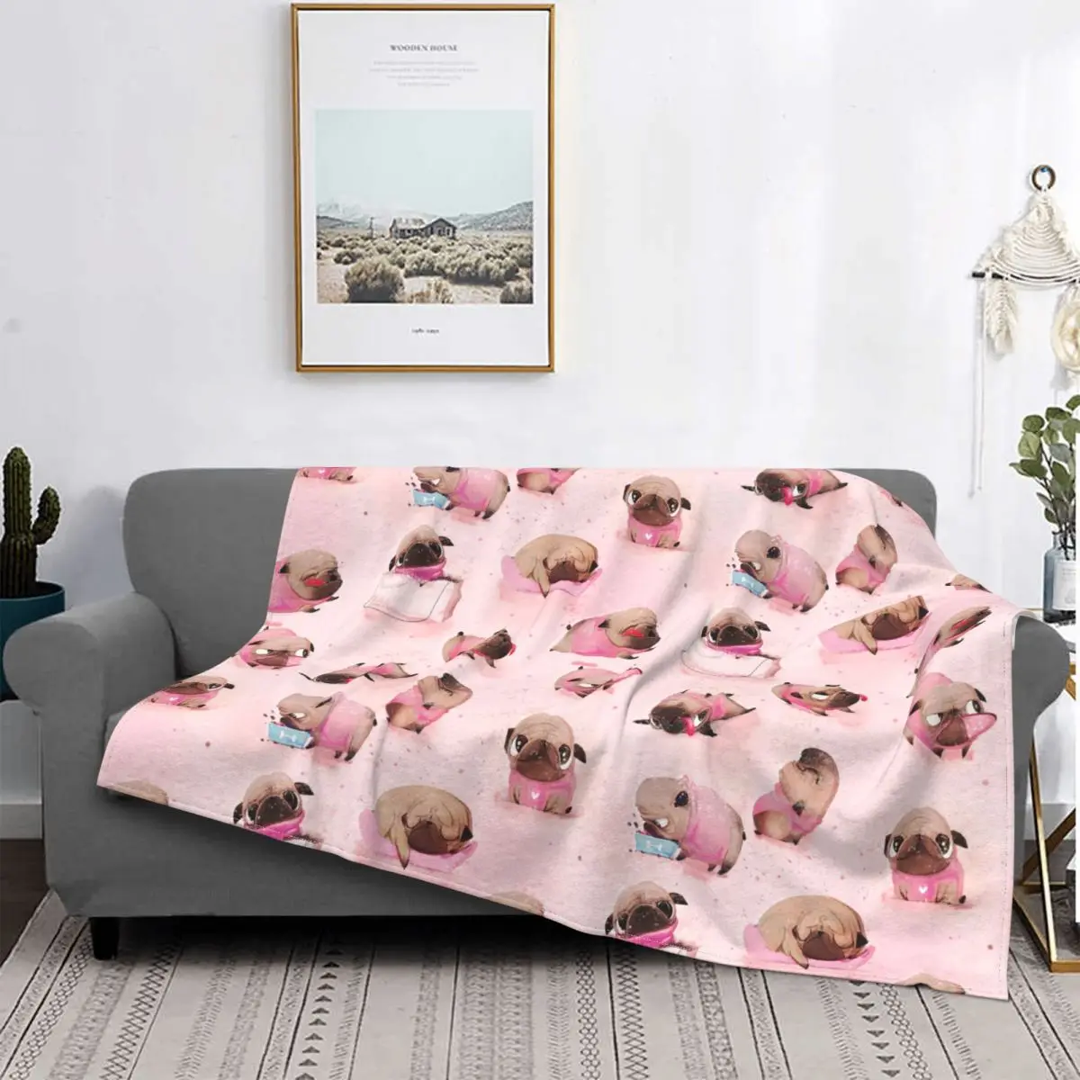 Cute Dogs Pattern Blankets Fleece Decoration Ultra-Soft Throw Blankets for Bedding Bedroom Plush Thin Quilt