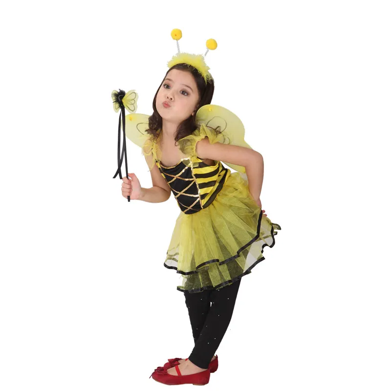 Bambini bambini Bumble Honey Bee Fairy Costumes for Girls Halloween Purim Carnival Christmas New Year Party Fancy Dress Wings