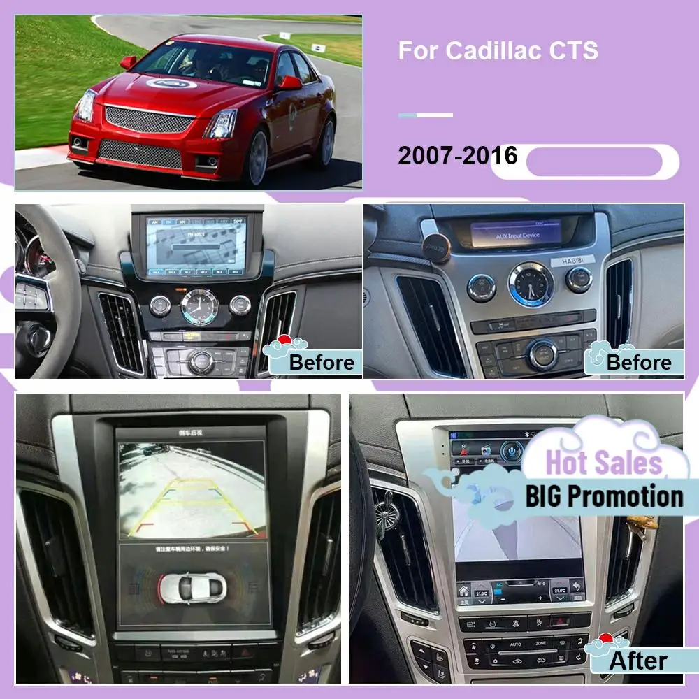 6+128G Carplay Tesa- Screen Stereo Android 12 For Cadillac CTS 2007 2008 2009 2010 2011 2012 2013 2014 2015 2016 GPS Head Unit