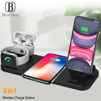 6 in 1 Wireless Charging Stand Mobile Phone Fast Charger Dock Micro USB Type-C for iPhone iWatch 5 4 3 Airpods Wireless Charger