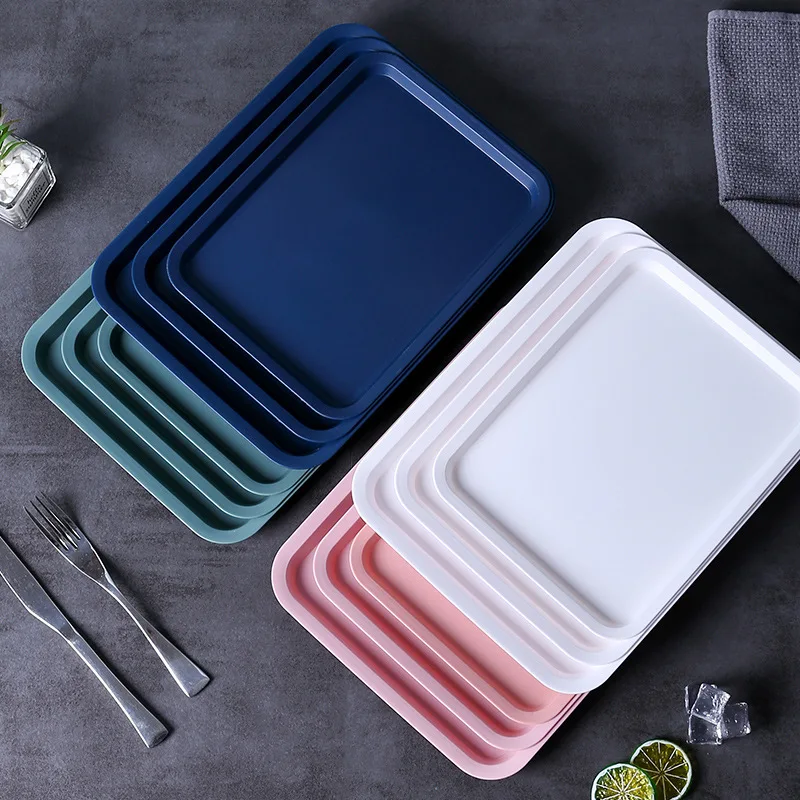 Nordic Plastic Tea Fruit Dessert Serving Tray Rectangular Kitchen Food Cake Plate Dinnerware Table Dining Organizer