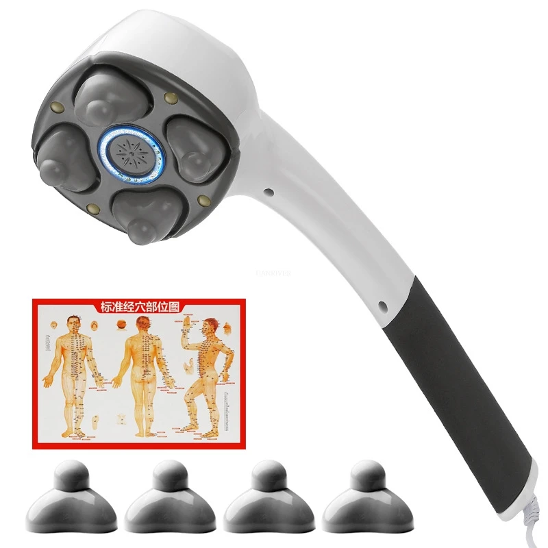 Electric Handheld Massager Four Head Machine Full Body Neck Vertebra Back Muscle Relax Vibrating Deep Tissue Massage Health Care