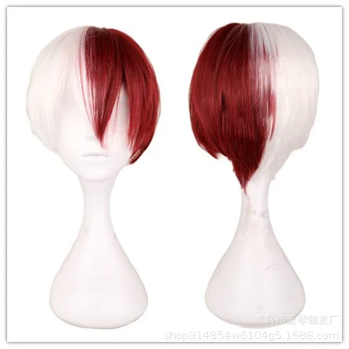 

Anime My Hero Academia Shoto Todoroki Shouto White And Red Cosplay Wig Boku no Hiro Akademia Synthetic Short Hair Party Wigs