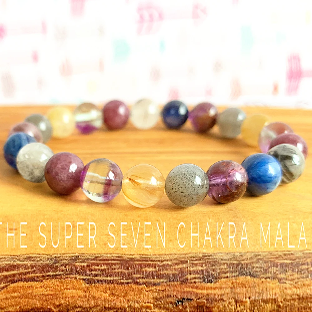 Wholesale Natural AAA Grade The Super Seven Chakra Mala Bracelet Mixed Gemstone Healing Balance Yoga Bracelet Energy Jewelry