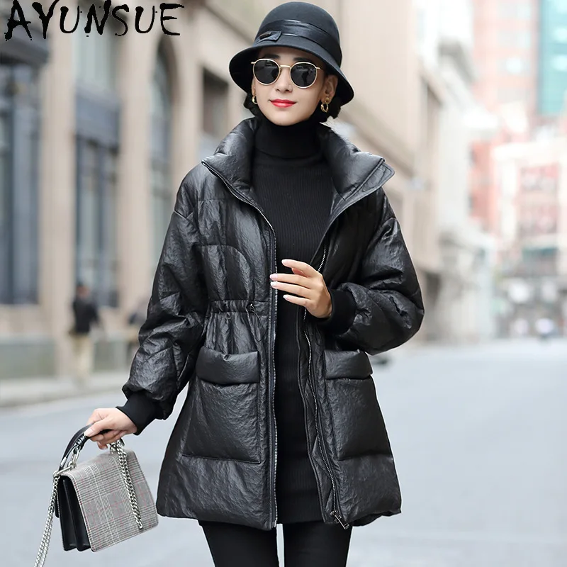 Ayune-Chaqueta de piel auténtica para Mujer, abrigo largo de plumón, Parkas de piel de oveja auténtica, moda de invierno