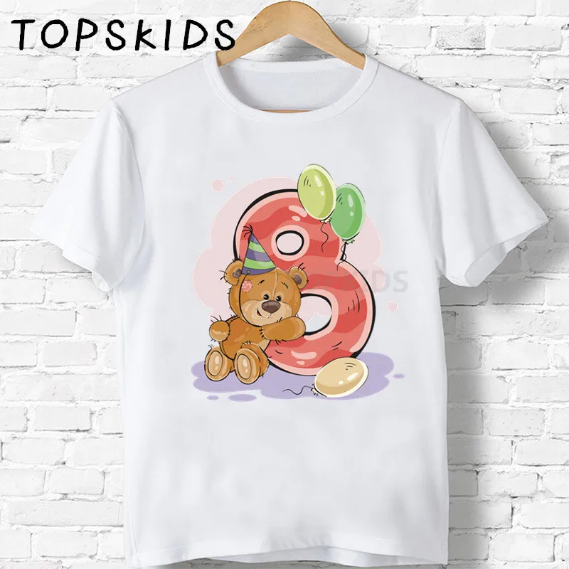 2024 Boys/Girls Happy Birthday Bear Number 1 2 3 4 5 6 7 8 9 Bow Print T shirt Baby Cartoon Winnie Funny T-shirt Kids Clothes