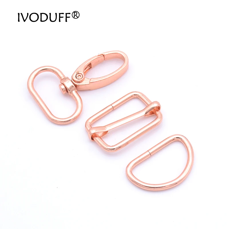 Metal Silder Buckle D Ring, Snap Hook In Rose Gold Color For DIY Purse and Bag Making, Handbag Metal Parts