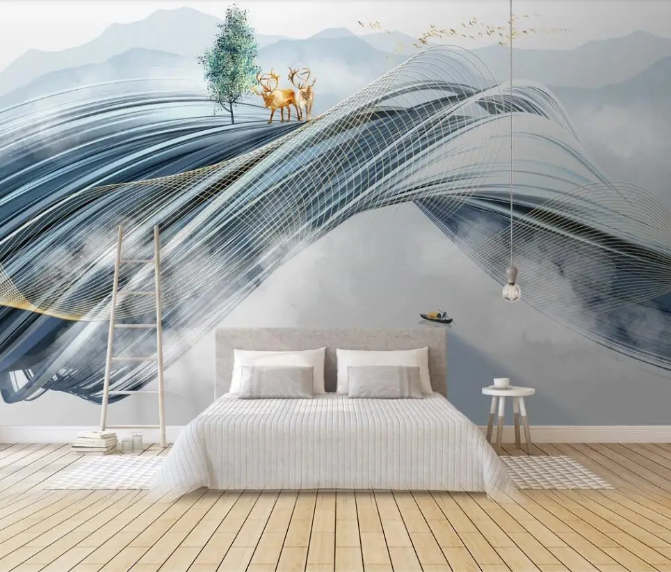 

Milofi custom wallpaper mural abstract three-dimensional ink landscape scenery elk background wall decoration wallpaper