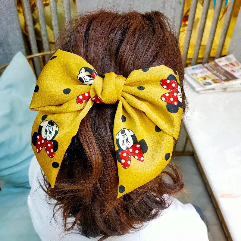 New Wide-Brimmed Mickey Bow Hairpin All-match Minnie Handmade Fabric Spring Clip Cute Hair Accessories Girl