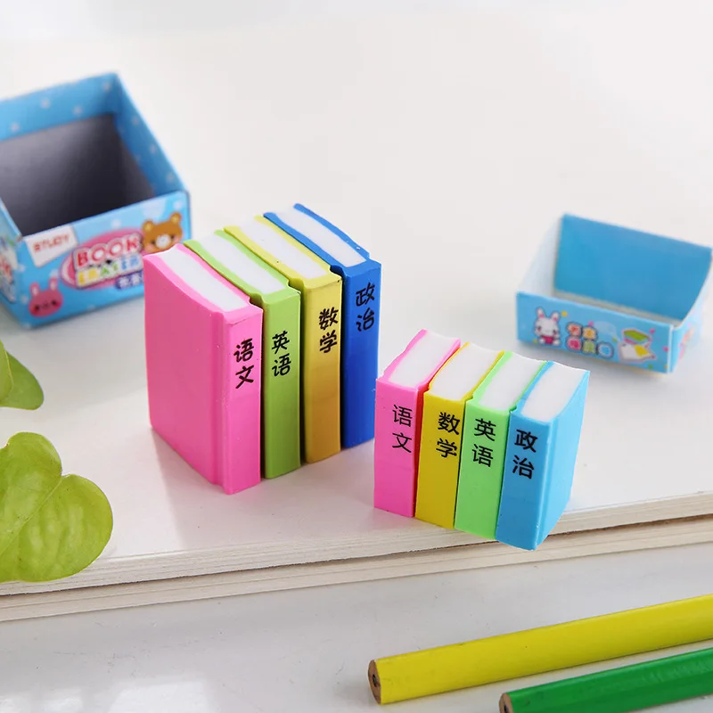 Rubber Erasers for kids Creative lovely Chinese Math Textbook Candy color Eraser Student Pens Erasable Stationery