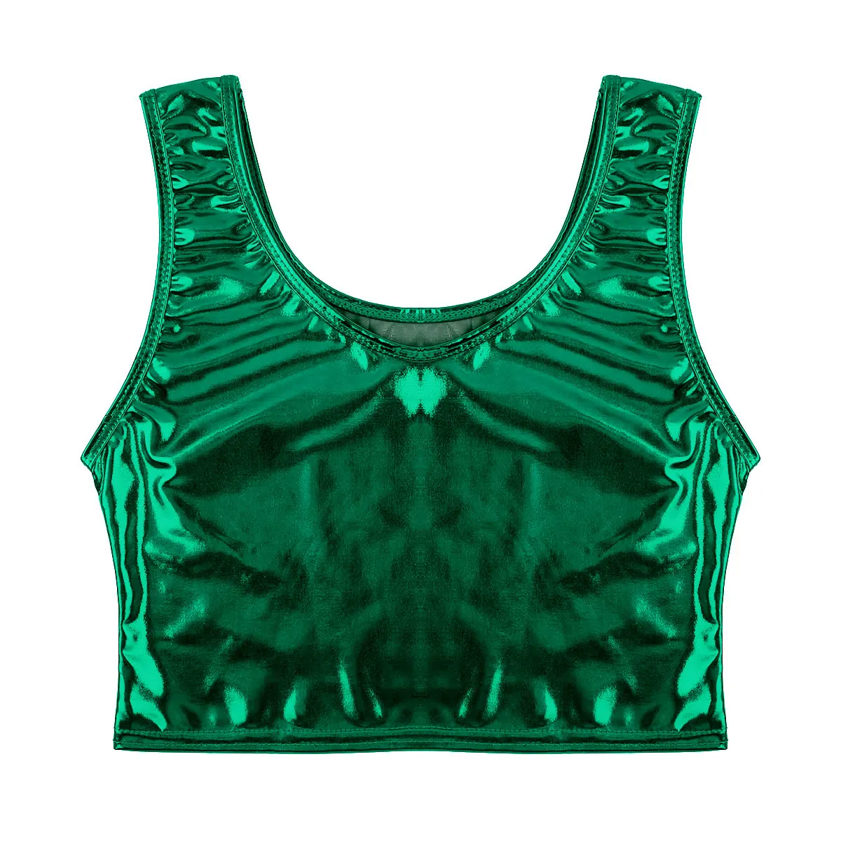 Fashion Women Female Shiny Metallic Scoop Neck Tank Crop Top Vest Bustier Blouse Tank Tops for Clubwear Dance Party Vest Tops